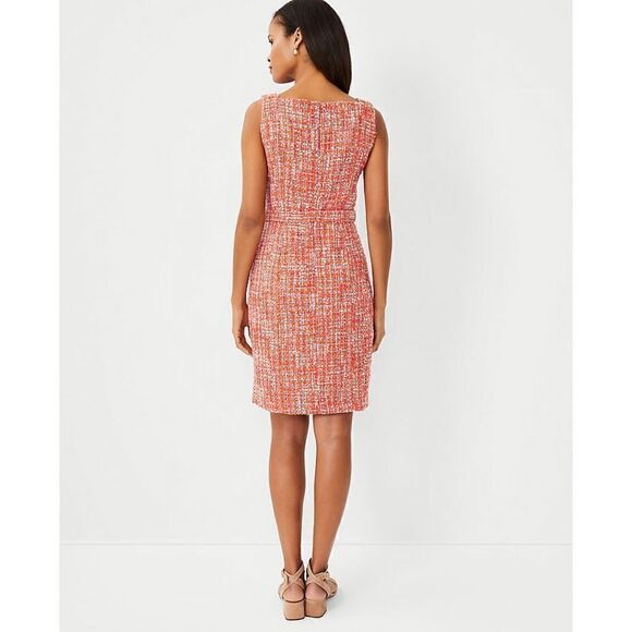 Ann Taylor Red Tweed Button-Front Sheath Dress - Picture 3 of 16